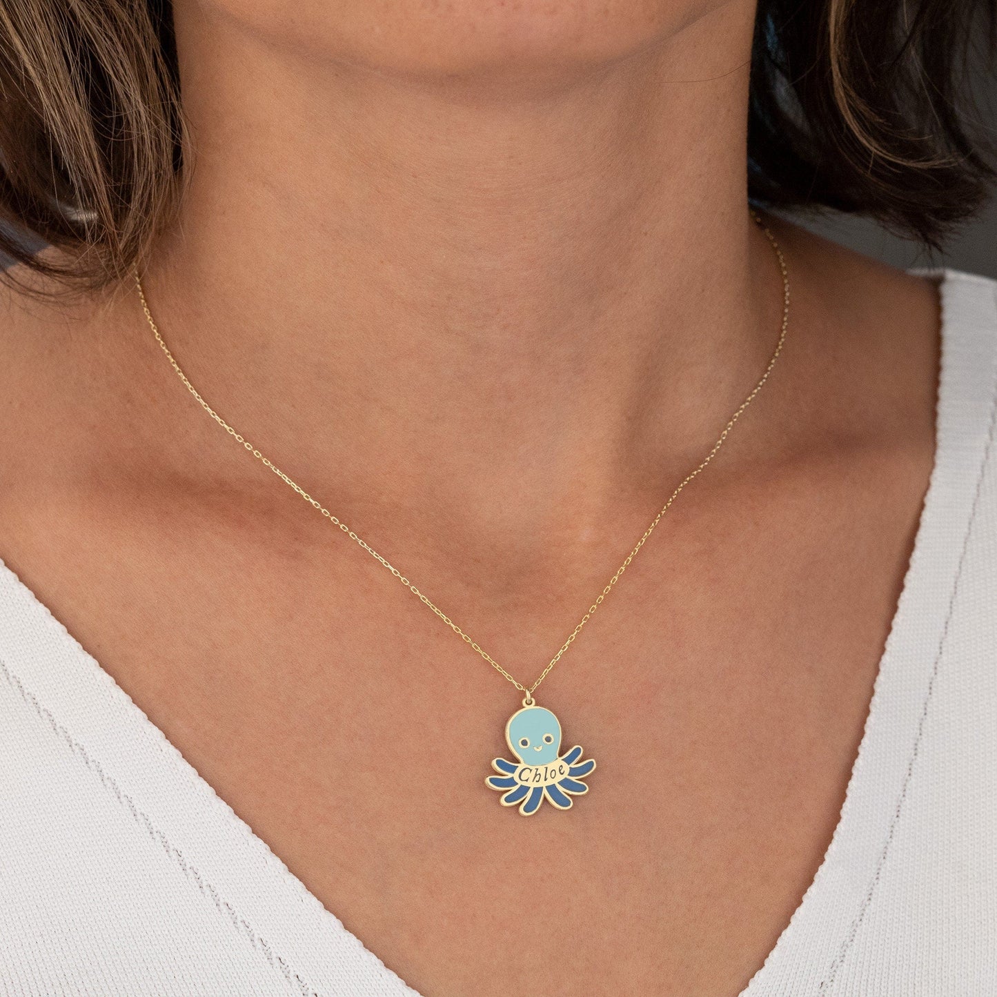 925 Sterling Silver Enamel Octopus Name Necklace