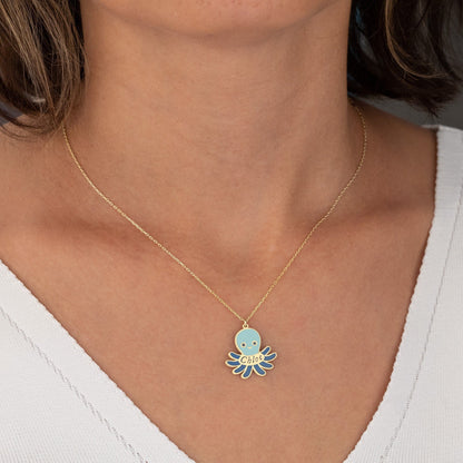 925 Sterling Silver Enamel Octopus Name Necklace