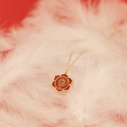 925 Sterling Silver Enamel Red Rose Necklace