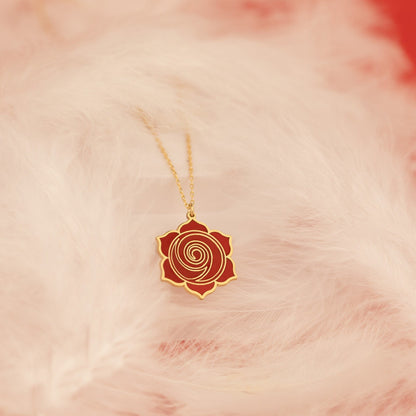 925 Sterling Silver Enamel Red Rose Necklace