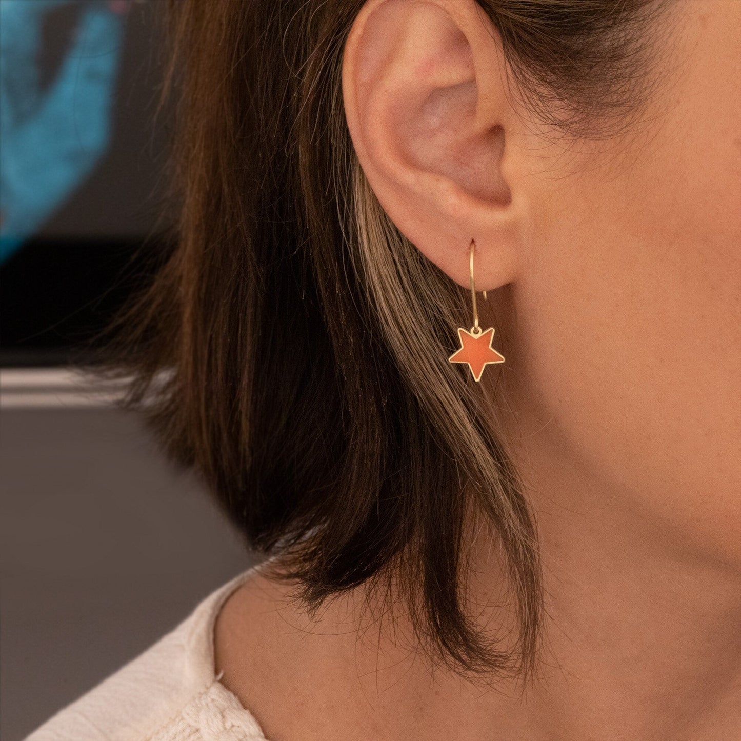 925 Sterling Silver Orange Star Earrings
