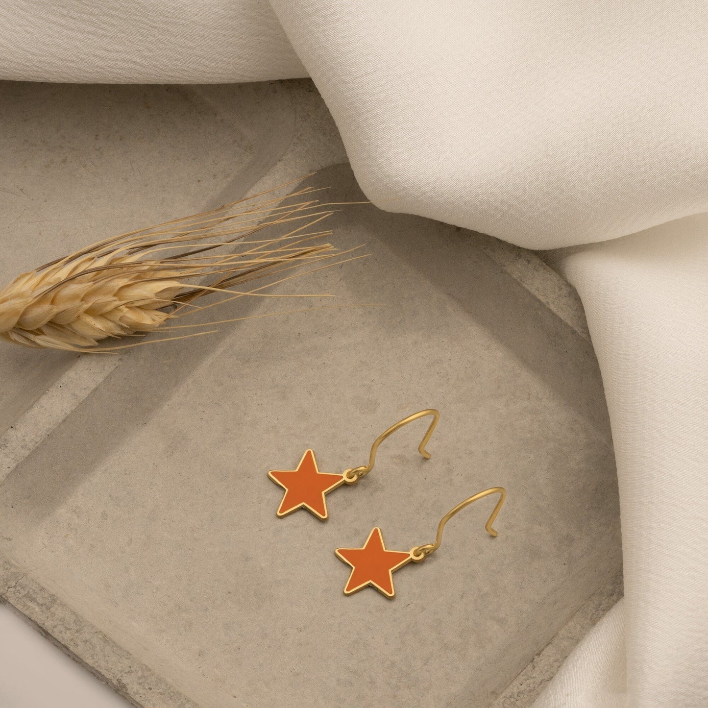 925 Sterling Silver Orange Star Earrings