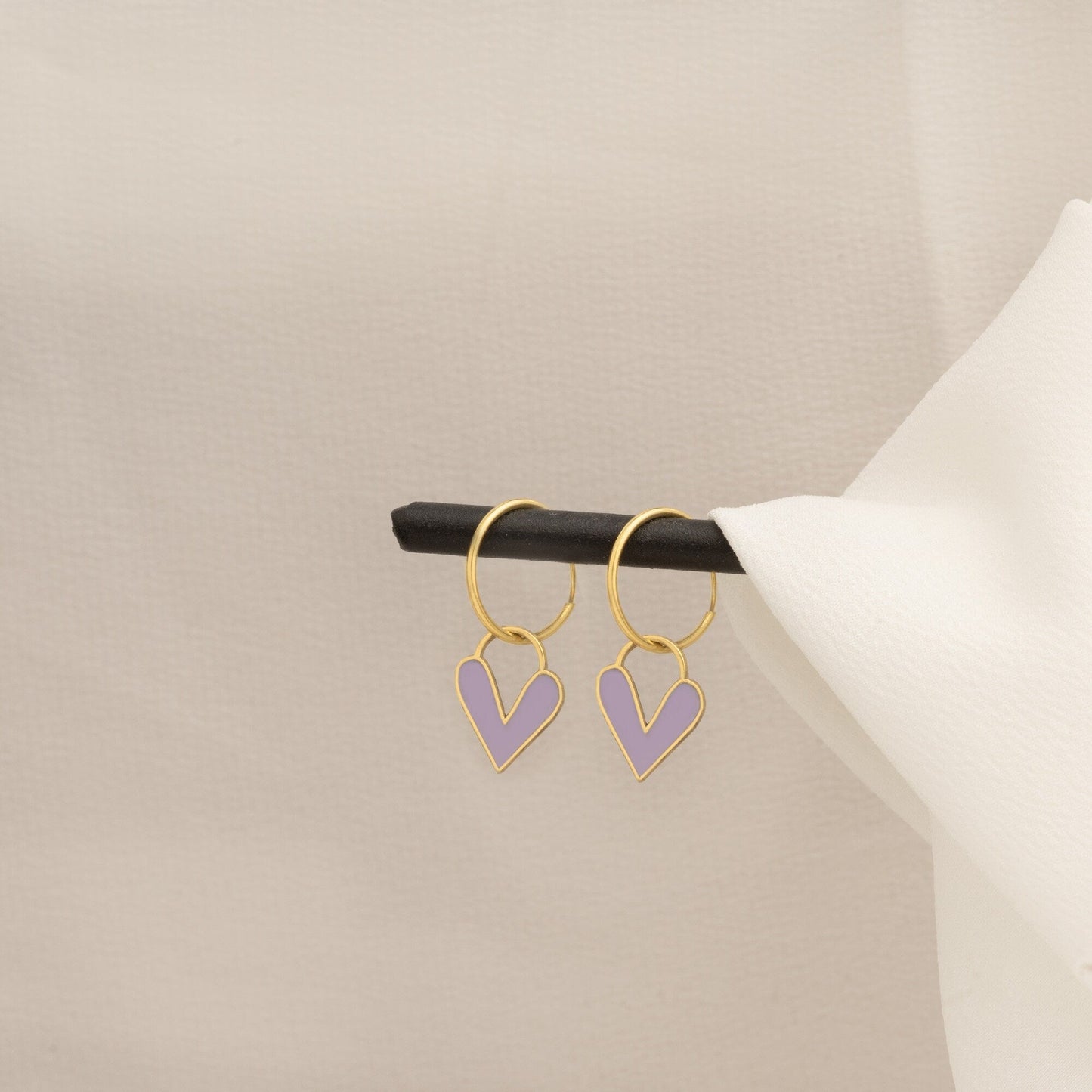 925 Sterling Silver Lilac Color Heart Earrings