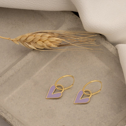 925 Sterling Silver Lilac Color Heart Earrings