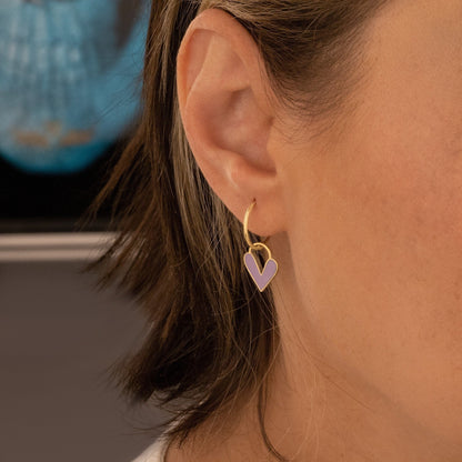 925 Sterling Silver Lilac Color Heart Earrings