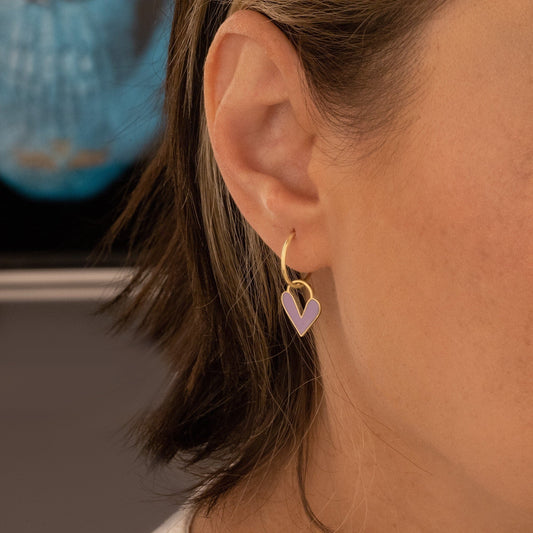 925 Sterling Silver Lilac Color Heart Earrings