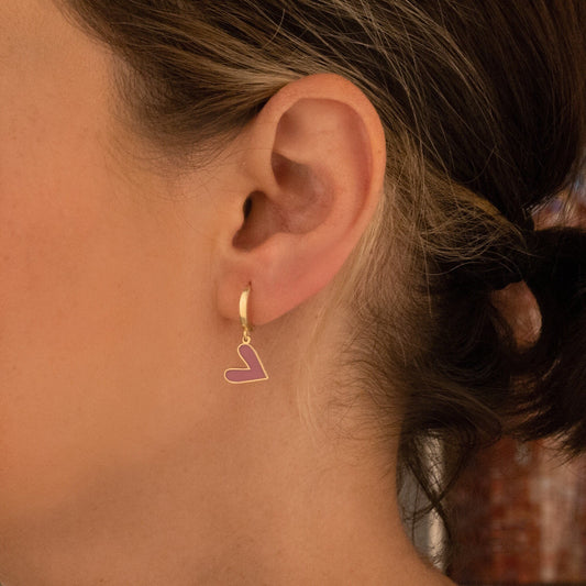 925 Sterling Silver Purple Heart Earrings