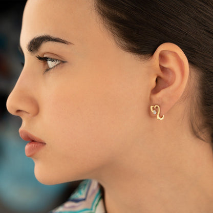 925 Sterling Silver Heart and Diamond Hoop Earrings