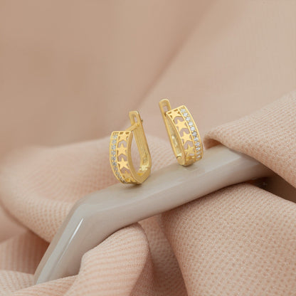 925 Sterling Silver Two Row Star Hoop Earrings