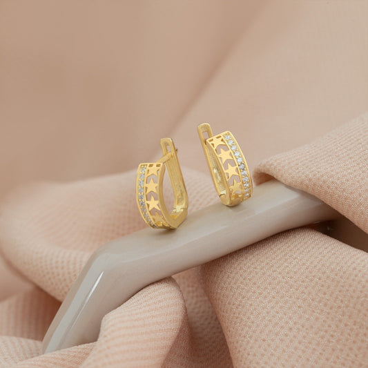 925 Sterling Silver Two Row Star Hoop Earrings