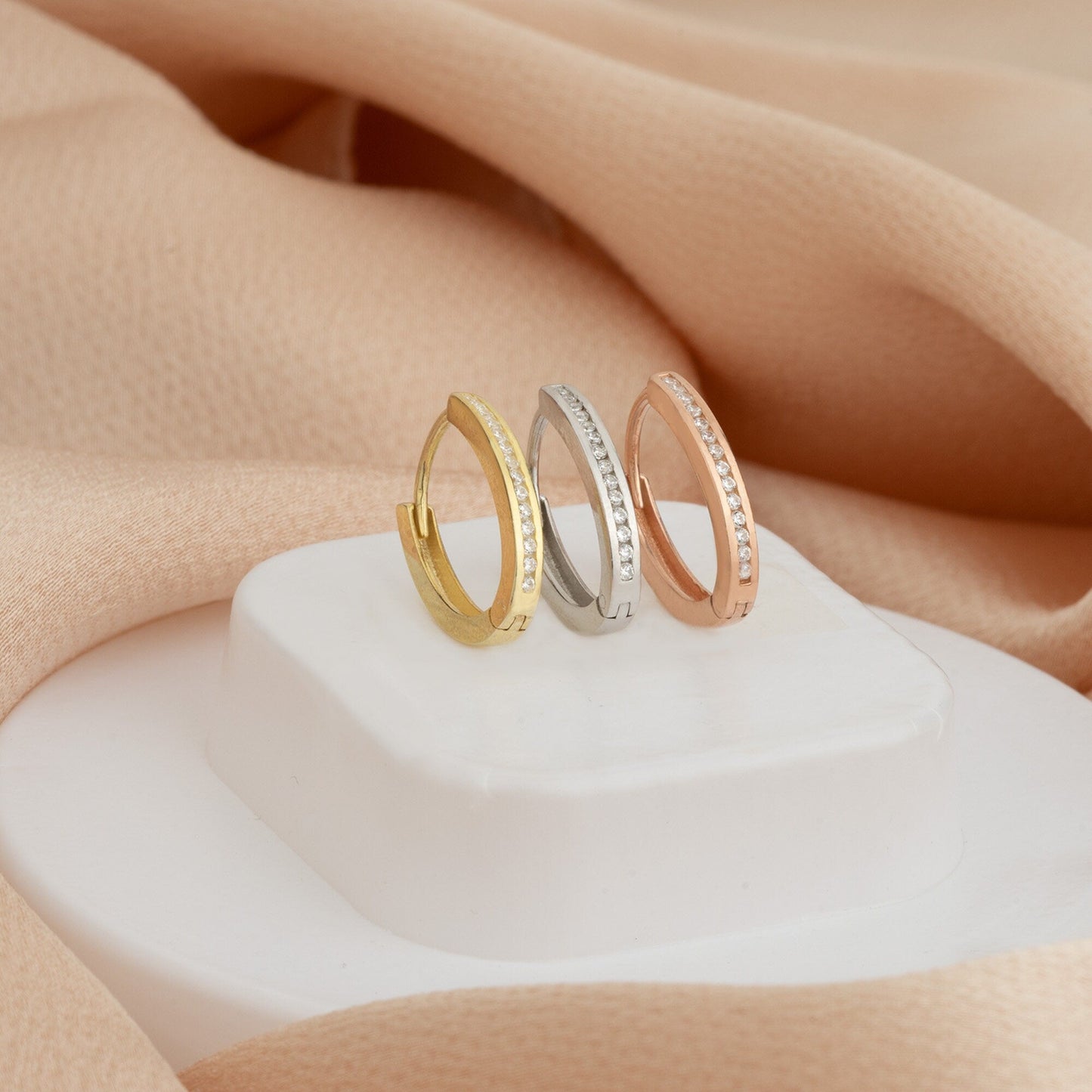 925 Sterling Silver Diamond Line Rectangle Earrings