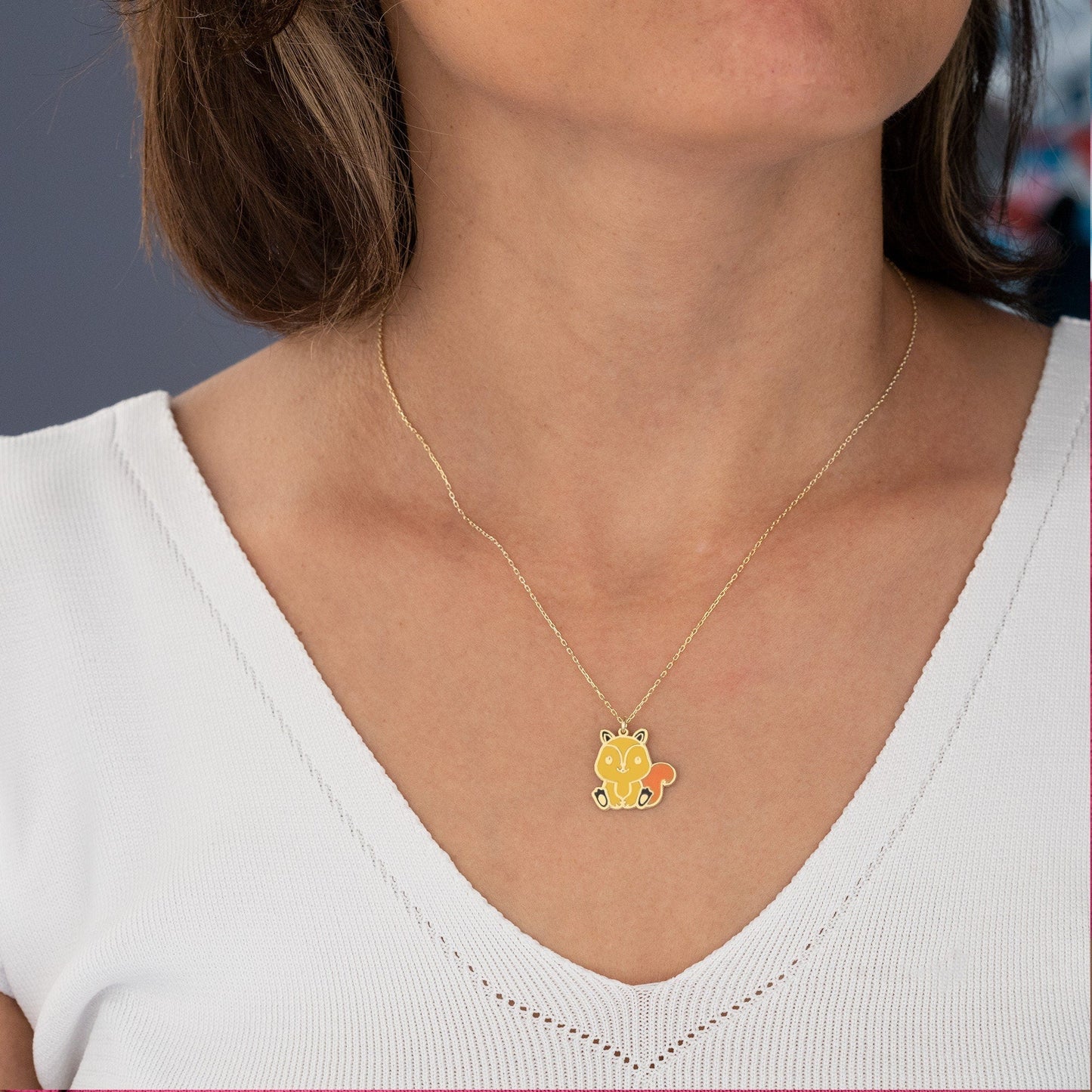 925 Sterling Silver Enamel Squirrel Necklace