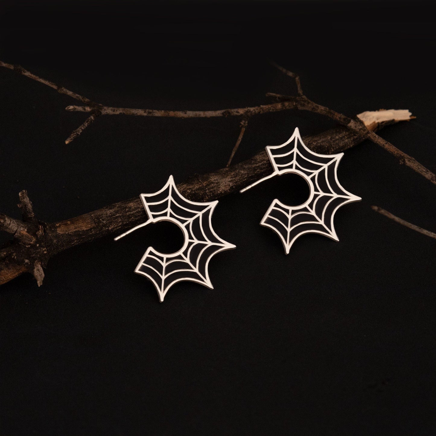 925 Sterling Silver Enamel Spider Web Earrings - Halloween Jewelry