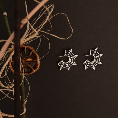 925 Sterling Silver Enamel Spider Web Earrings - Halloween Jewelry