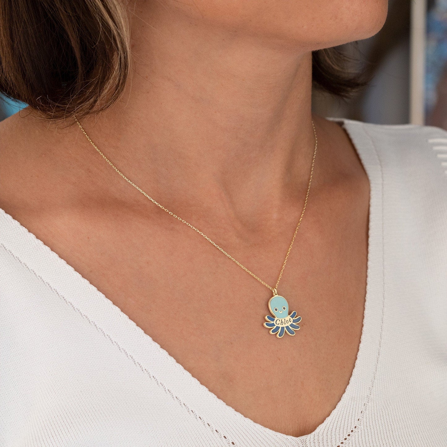 925 Sterling Silver Enamel Octopus Name Necklace