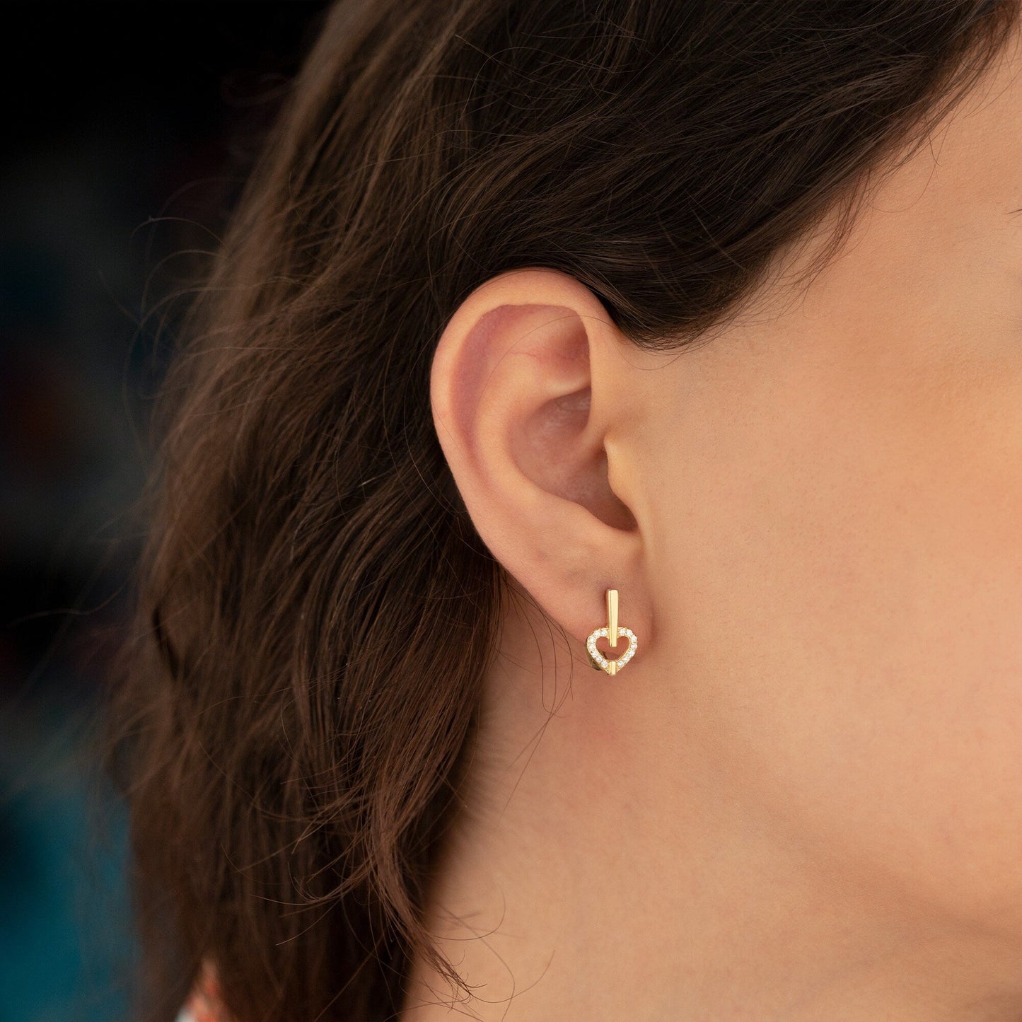 925 Sterling Silver Diamond Heart Hoop Earrings