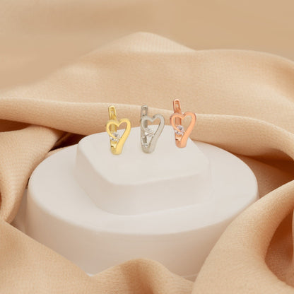 925 Sterling Silver Heart and Diamond Hoop Earrings