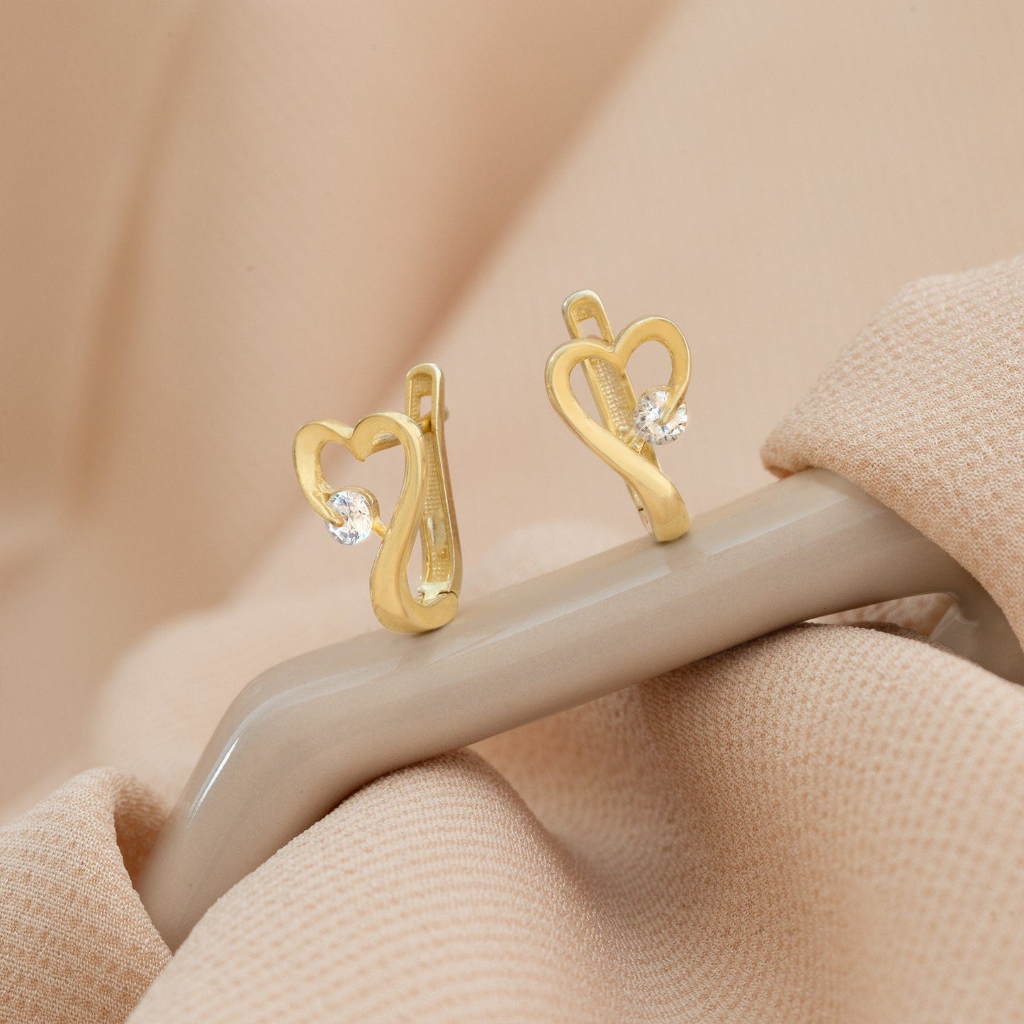 925 Sterling Silver Heart and Diamond Hoop Earrings