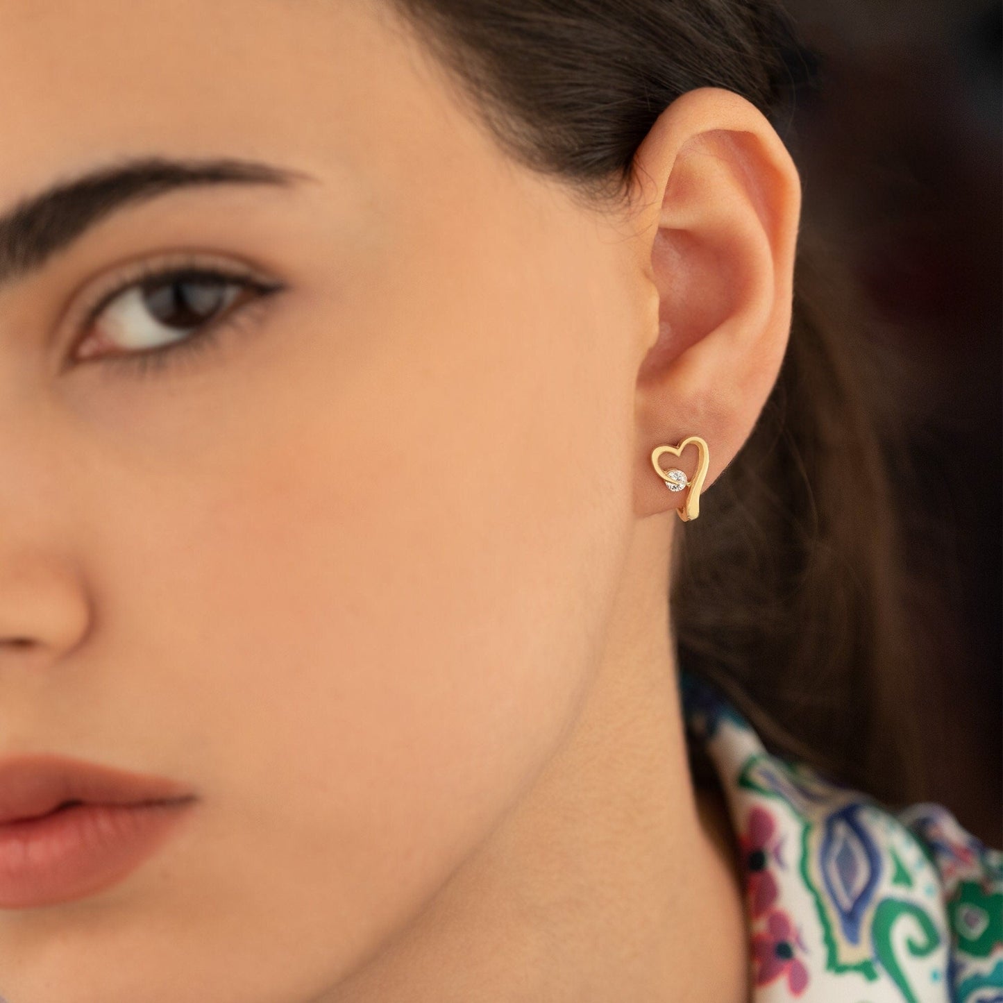 925 Sterling Silver Heart and Diamond Hoop Earrings
