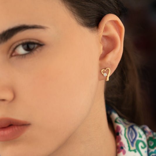 925 Sterling Silver Heart and Diamond Hoop Earrings