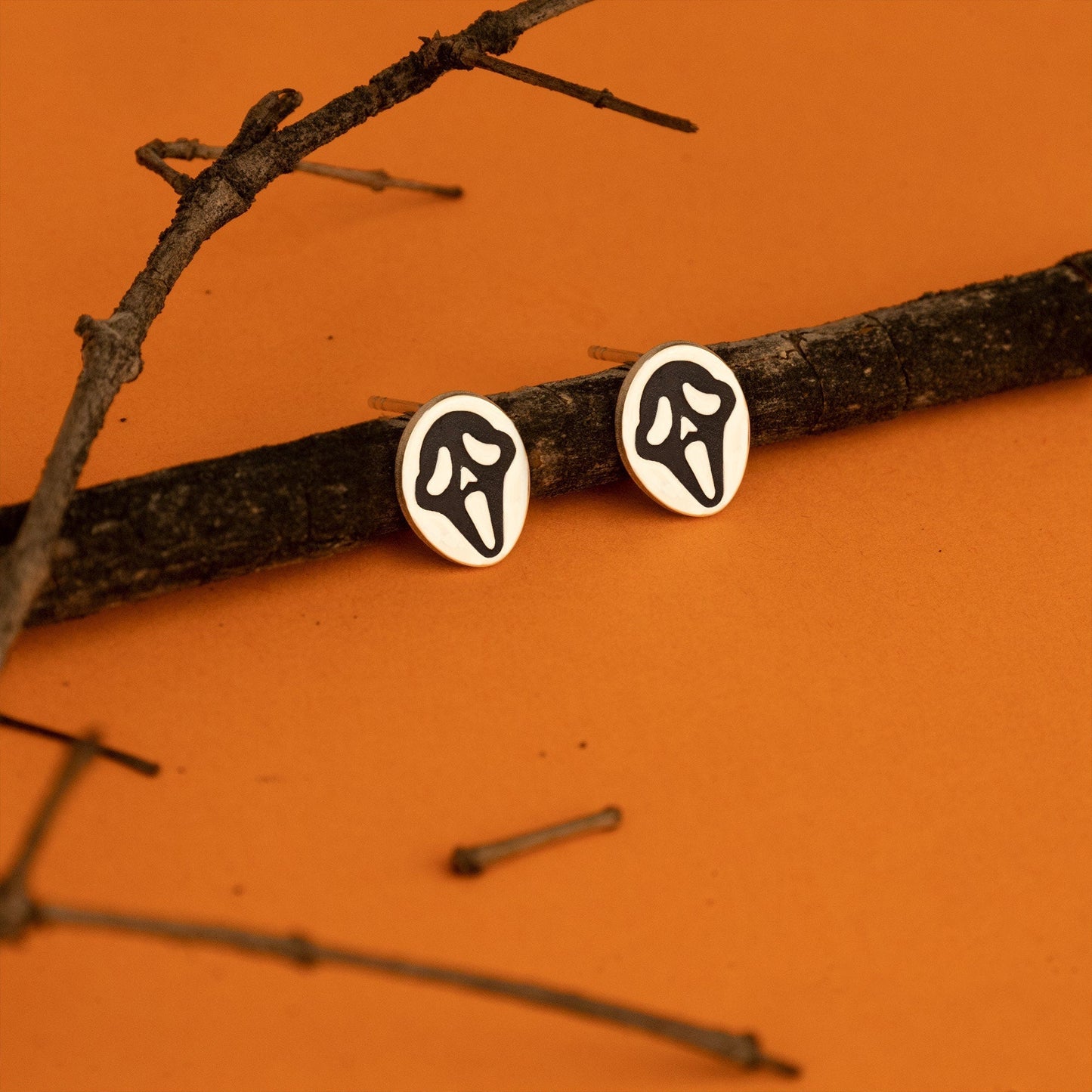 925 Sterling Silver Scary Ghost Face Earrings - Halloween Jewelry