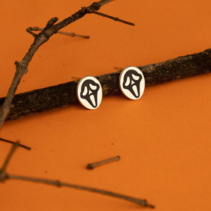 925 Sterling Silver Scary Ghost Face Earrings - Halloween Jewelry