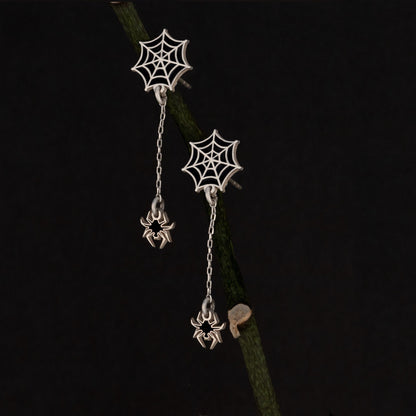 Enamel Spider Web Dangle and Drop Earrings - Halloween Earrings
