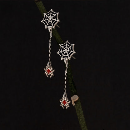Enamel Spider Web Dangle and Drop Earrings - Halloween Earrings