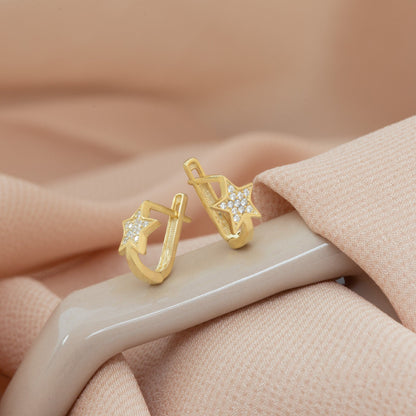 925 Sterling Silver Diamond Star Hoop Earrings