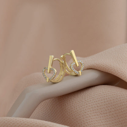 925 Sterling Silver Diamond Heart Hoop Earrings