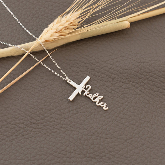 925 Sterling Silver Personalized Name Cross Necklace