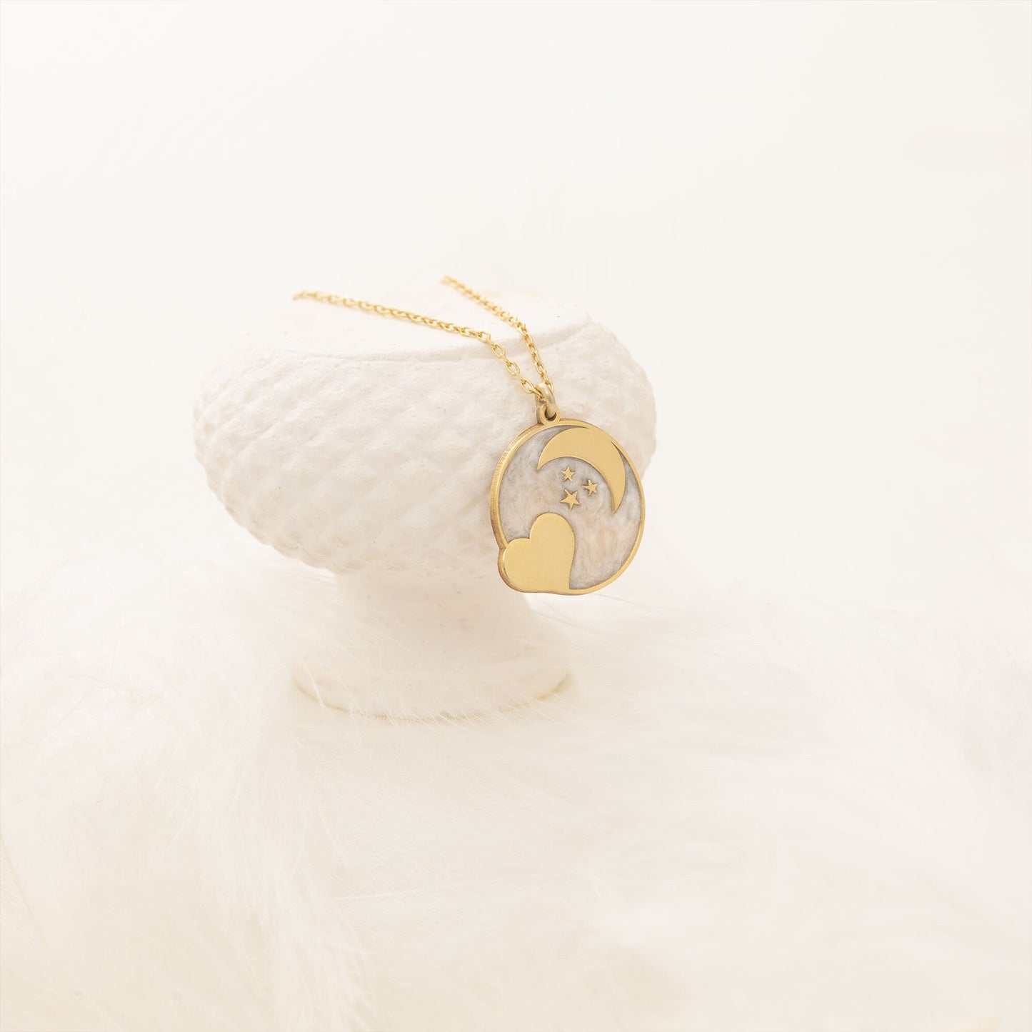 925 Sterling Silver Enamel Heart and Moon Necklace