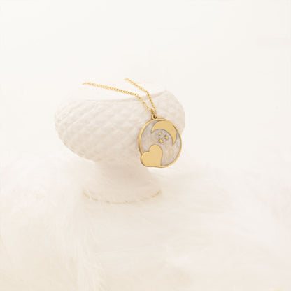 925 Sterling Silver Enamel Heart and Moon Necklace