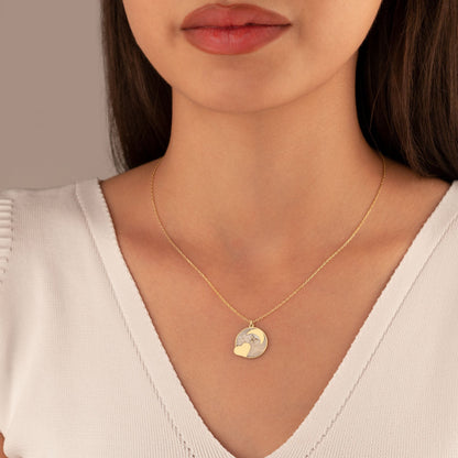 925 Sterling Silver Enamel Heart and Moon Necklace