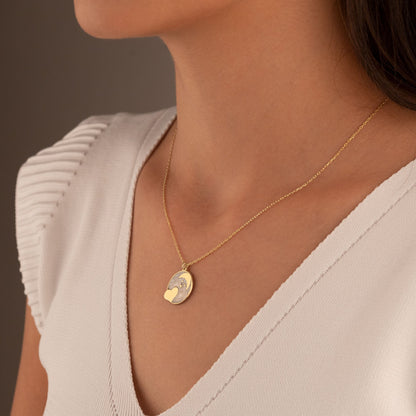 925 Sterling Silver Enamel Heart and Moon Necklace