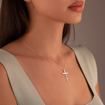 925 Sterling Silver Personalized Name Cross Necklace