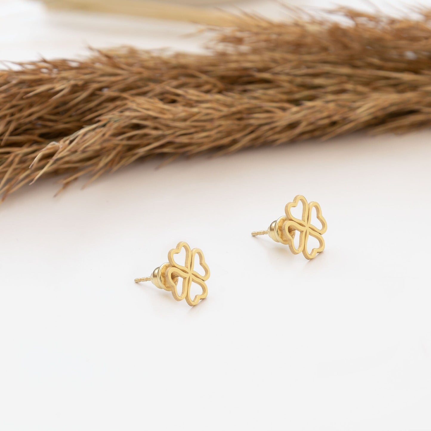 925 Sterling Silver Heart Four Leaf Clover Earrings