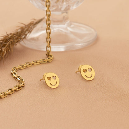 925 Sterling Silver Heart-Eyed Emoji Earrings