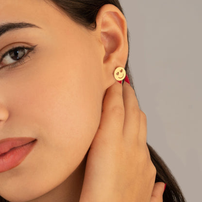 925 Sterling Silver Heart-Eyed Emoji Earrings