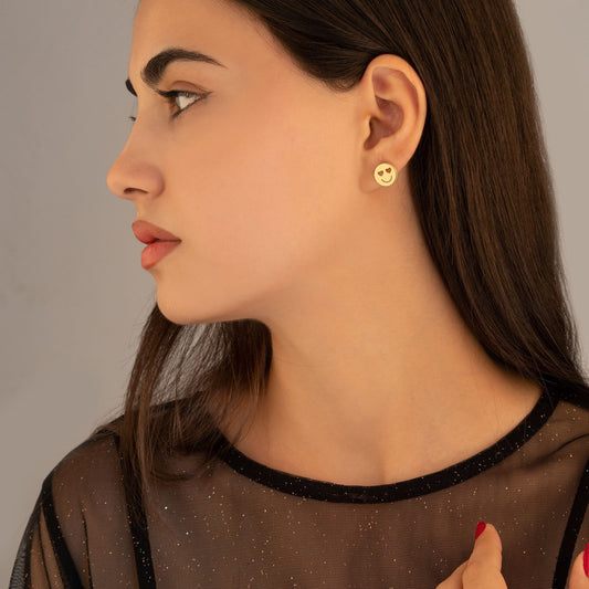 925 Sterling Silver Heart-Eyed Emoji Earrings