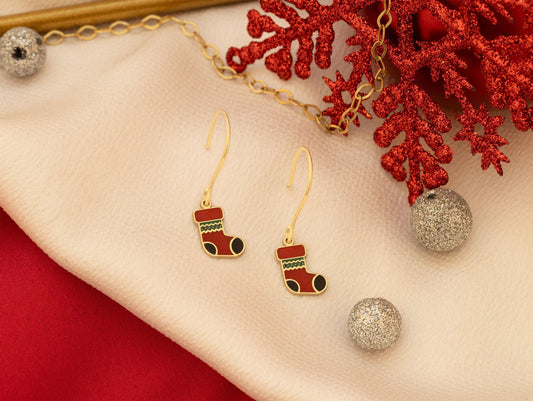 925 Sterling Silver Christmas Sock Earrings
