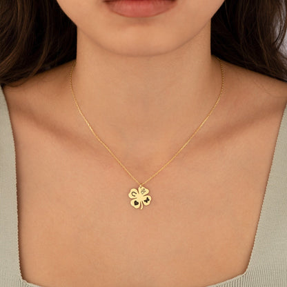 14K Solid Gold Four Leaf Clover Necklace