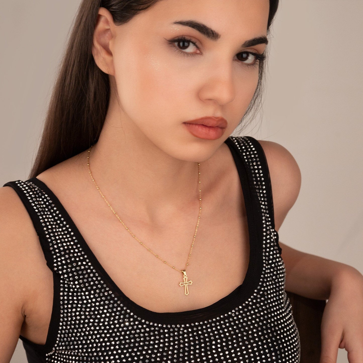 925 Sterling Silver Bud Cross Necklace