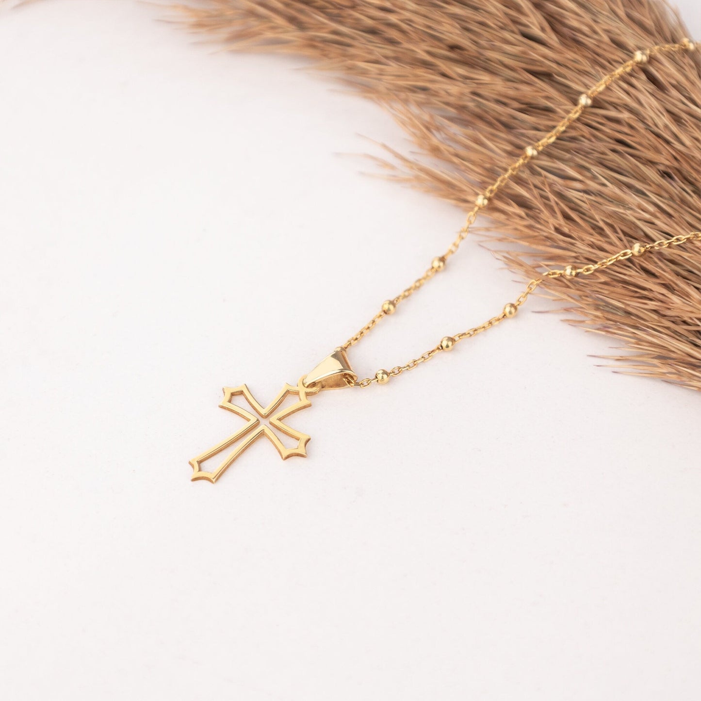 925 Sterling Silver Bud Cross Necklace
