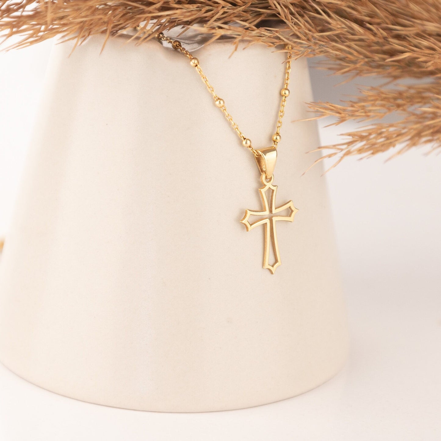 925 Sterling Silver Bud Cross Necklace