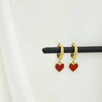 925 Sterling Silver Red Heart Hoop Earrings
