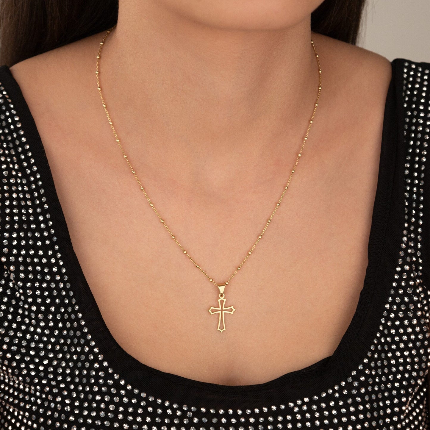 925 Sterling Silver Bud Cross Necklace