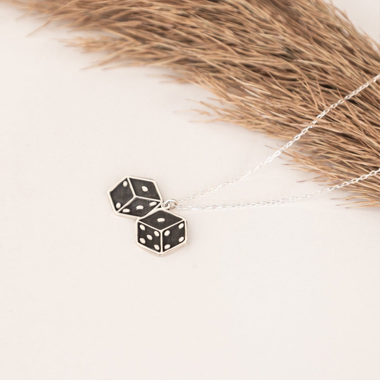 925 Sterling Silver Dice Charm Necklace