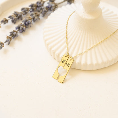 925 Sterling Silver Personalized Couple's Initial Heart Necklace