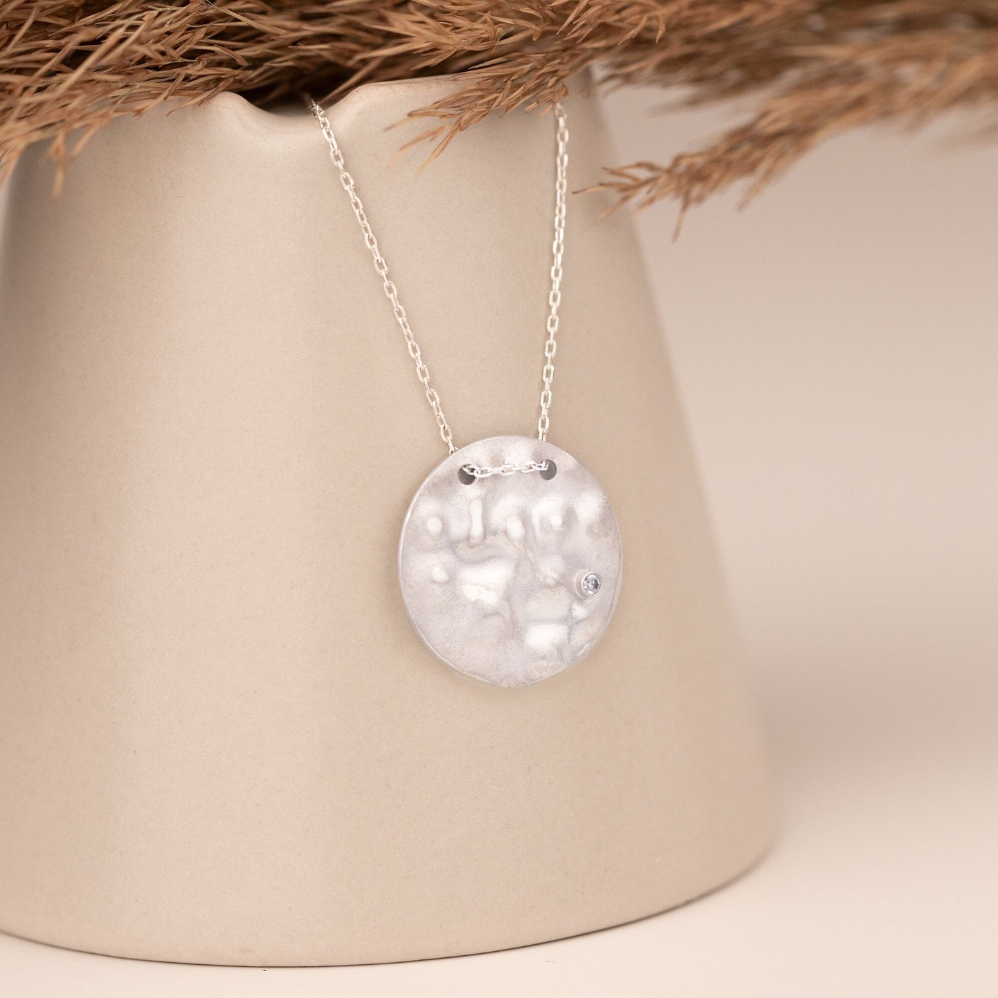 925 Sterling Silver Hammered Disc Necklace